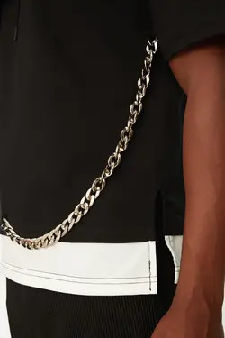 سوییشرت از داخل کلاهدار مردانه تیکه دار طرح زنجیر‎دار مشکی برند TRENDYOL MAN کد 1646466957