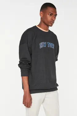 سوییشرت گشاد مردانه آستین بلند یقه گرد خاکستری آنتراسیت برند TRENDYOL MAN کد 1646466953