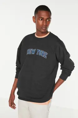 سوییشرت گشاد مردانه آستین بلند یقه گرد خاکستری آنتراسیت برند TRENDYOL MAN کد 1646466953