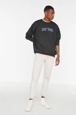 سوییشرت گشاد مردانه آستین بلند یقه گرد خاکستری آنتراسیت برند TRENDYOL MAN کد 1646466953