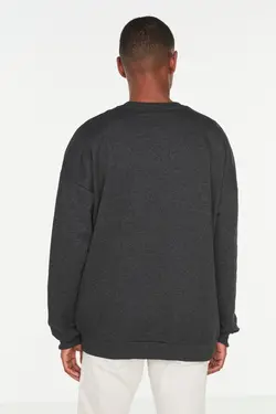 سوییشرت گشاد مردانه آستین بلند یقه گرد خاکستری آنتراسیت برند TRENDYOL MAN کد 1646466953