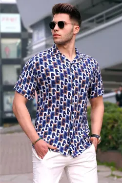 پیراهن طرح‎دار سرمه ای برند Madmext کد 1646130477