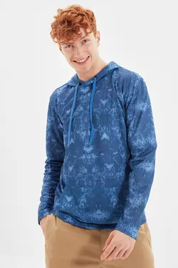 سوییشرت کلاهدار متناسب مردانه طراحی شده سرمه ای برند TRENDYOL MAN کد 1645805525