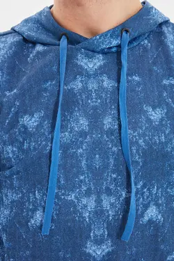 سوییشرت کلاهدار متناسب مردانه طراحی شده سرمه ای برند TRENDYOL MAN کد 1645805525