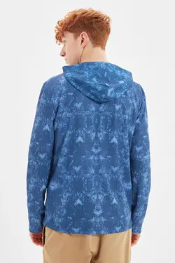 سوییشرت کلاهدار متناسب مردانه طراحی شده سرمه ای برند TRENDYOL MAN کد 1645805525