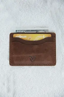 جا کارتی چرم اصل روشن قهوه برند VİZA LEATHER کد 1645537690