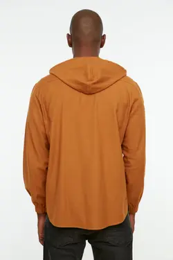 پیراهن بسته شدنی کلاهدار متناسب مردانه دکمه دار آستین بلند دارچینی برند TRENDYOL MAN کد 1645298406