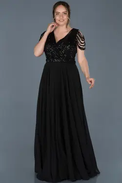 لباس مجلسی سایز بزرگ آستین طرحدار پولک دوز بلند مشکی برند Abiyefon کد 1645202230