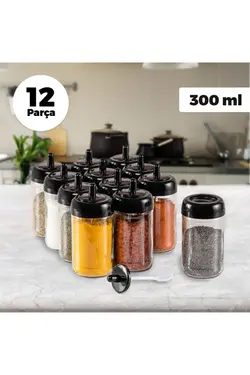 ست‎ادویه درب ست شیشه ای 300میلی لیتر 12عدد مشکی قاشق دار برند TRUSTMODA کد 1645197442