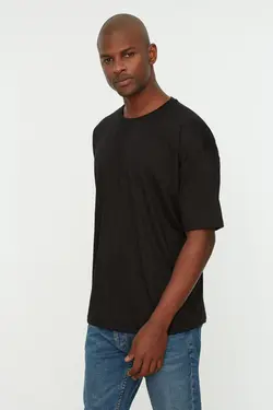 تیشرت گشاد مردانه آستین کوتاه یقه گرد ساده مشکی برند TRENDYOL MAN کد 1644860146