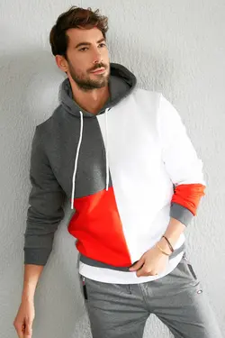 سوییشرت تیکه دار اسلیم فیت خاکستری آنتراسیت برند Sateen Men کد 1644907187