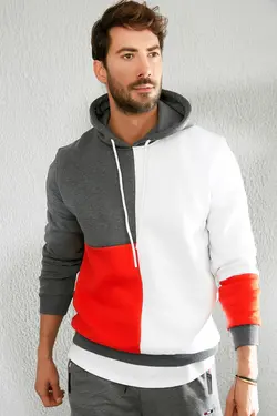 سوییشرت تیکه دار اسلیم فیت خاکستری آنتراسیت برند Sateen Men کد 1644907187