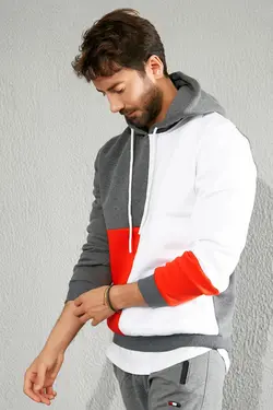 سوییشرت تیکه دار اسلیم فیت خاکستری آنتراسیت برند Sateen Men کد 1644907187