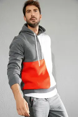 سوییشرت تیکه دار اسلیم فیت خاکستری آنتراسیت برند Sateen Men کد 1644907187