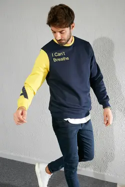 سوییشرت چاپی جلو سورمه ای-زرد برند Sateen Men کد 1644907182