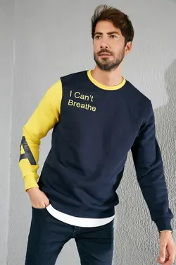 سوییشرت چاپی جلو سورمه ای-زرد برند Sateen Men کد 1644907182