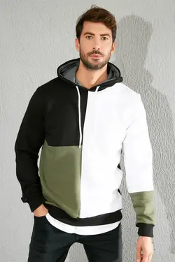 سوییشرت تیکه دار اسلیم فیت مشکی برند Sateen Men کد 1644907191