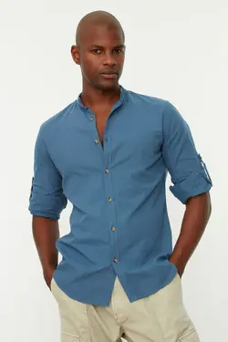 پیراهن اسلیم فیت مردانه آستین بلند سرشونه دار یقه دیپلمات ساده برند TRENDYOL MAN کد 1644815008
