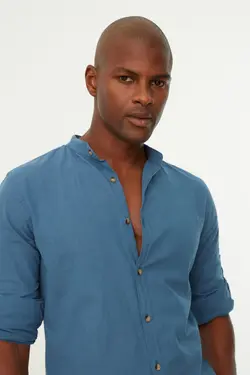 پیراهن اسلیم فیت مردانه آستین بلند سرشونه دار یقه دیپلمات ساده برند TRENDYOL MAN کد 1644815008