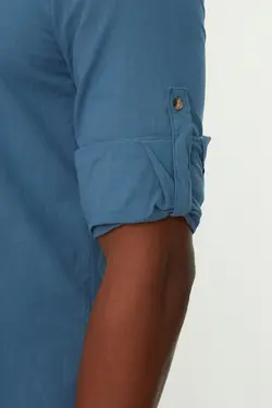 پیراهن اسلیم فیت مردانه آستین بلند سرشونه دار یقه دیپلمات ساده برند TRENDYOL MAN کد 1644815008