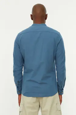 پیراهن اسلیم فیت مردانه آستین بلند سرشونه دار یقه دیپلمات ساده برند TRENDYOL MAN کد 1644815008