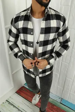 پیراهن طرح‎دار شطرنجی مشکی مردانه برند NG Giyim کد 1668689885