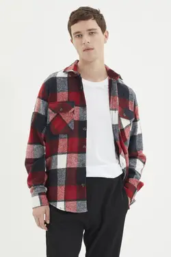 پیراهن ست متناسب مردانه جیب‌دار قرمز برند TRENDYOL MAN کد 1644473881