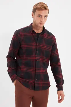 پیراهن اسلیم فیت مردانه یقه شطرنجی مشکی برند TRENDYOL MAN کد 1644473792