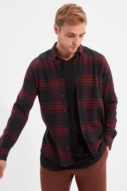 پیراهن اسلیم فیت مردانه یقه شطرنجی مشکی برند TRENDYOL MAN کد 1644473792