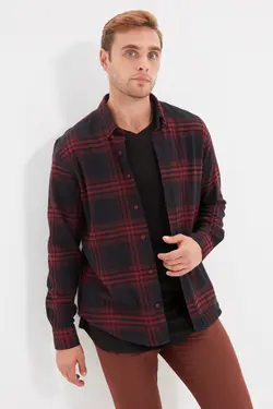 پیراهن اسلیم فیت مردانه یقه شطرنجی مشکی برند TRENDYOL MAN کد 1644473792