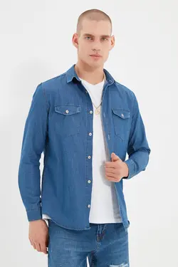 پیراهن اسلیم فیت مردانه پارچه جین آبی برند TRENDYOL MAN کد 1644392172