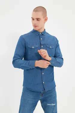 پیراهن اسلیم فیت مردانه پارچه جین آبی برند TRENDYOL MAN کد 1644392172