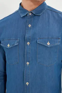 پیراهن اسلیم فیت مردانه پارچه جین آبی برند TRENDYOL MAN کد 1644392172