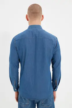 پیراهن اسلیم فیت مردانه پارچه جین آبی برند TRENDYOL MAN کد 1644392172