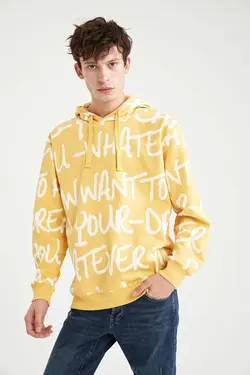 سوییشرت کلاهدار متناسب آستین بلند چاپی برند Defacto کد 1644002550