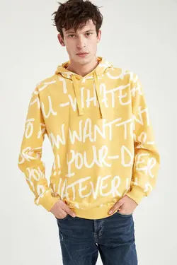 سوییشرت کلاهدار متناسب آستین بلند چاپی برند Defacto کد 1644002550