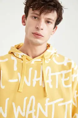 سوییشرت کلاهدار متناسب آستین بلند چاپی برند Defacto کد 1644002550