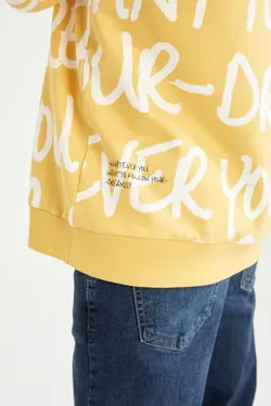 سوییشرت کلاهدار متناسب آستین بلند چاپی برند Defacto کد 1644002550