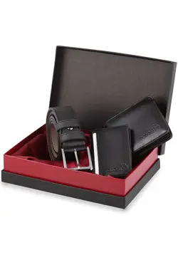 جا کارتی کیف پول ست کمربند دار مردانه چرم مصنوعی مشکی برند polo air کد 1643869670