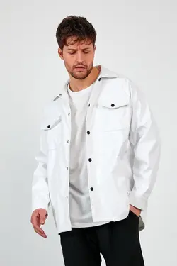 کت چرم پیراهن گشاد مردانه مصنوعی یقه سفید برند Ossyhomer کد 1643003336