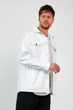 کت چرم پیراهن گشاد مردانه مصنوعی یقه سفید برند Ossyhomer کد 1643003336