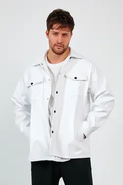 کت چرم پیراهن گشاد مردانه مصنوعی یقه سفید برند Ossyhomer کد 1643003336