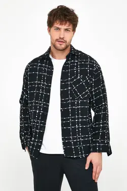 پیراهن گشاد مردانه چهارخانه مشکی برند Enuygunenmoda کد 1643002444