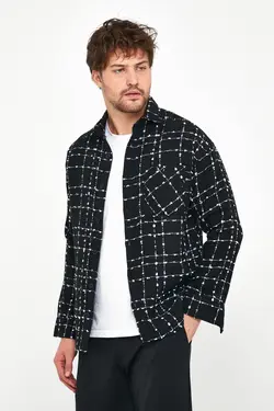 پیراهن گشاد مردانه چهارخانه مشکی برند Enuygunenmoda کد 1643002444