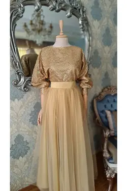 ست لباس مجلسی پوشیده بلوز تور دار پولک دوز پولکی برند makbuleofficial کد 1642932671