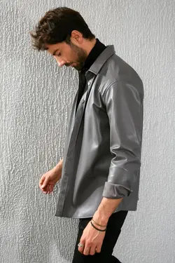 پیراهن چرم طوسی برند Sateen Men کد 1642490601