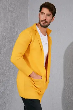 بافتنی جیب دار بلند خردلی برند Sateen Men کد 1642502047