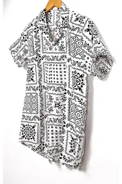 پیراهن مردانه ابریشم مصنوعی آستین کوتاه طرح‎دار سفید برند İnan Store کد 1641887187