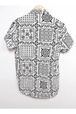 پیراهن مردانه ابریشم مصنوعی آستین کوتاه طرح‎دار سفید برند İnan Store کد 1641887187