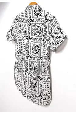 پیراهن مردانه ابریشم مصنوعی آستین کوتاه طرح‎دار سفید برند İnan Store کد 1641887187